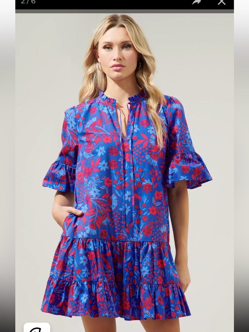 Sugarlips Plumcot Floral
Auggie Bell Sleeve Shift Dress-Sz M NWT